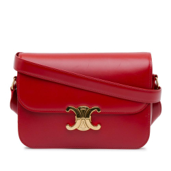 Celine B Celine Red Calf Leather Medium Triomphe Crossbody Bag Italy