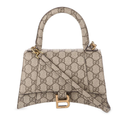 Gucci Brown Beige Coated Canvas Fabric Small The Hacker Project GG Supreme Hourglass Satchel Italy