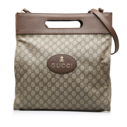 Gucci B Gucci Brown Beige Coated Canvas Fabric GG Supreme Neo Vintage Soft Tote Italy