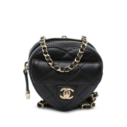 Chanel AB Chanel Black Lambskin Leather Leather Lambskin CC in Love Heart Necklace Bag Italy