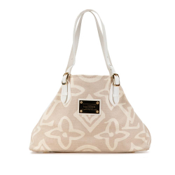 Louis Vuitton B Louis Vuitton Brown Beige with White Canvas Fabric Monogram Tahitienne Cabas PM France