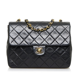 Chanel B Chanel Black Lambskin Leather Leather Mini Square Quilted Lambskin Single Flap France