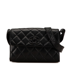 Chanel B Chanel Black Lambskin Leather Leather CC Quilted Lambskin Single Flap France