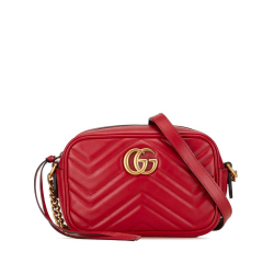 Gucci AB Gucci Red Calf Leather Mini GG Marmont Matelasse Crossbody Italy