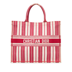 Christian Dior B Dior Red Canvas Fabric Large Striped Book Tote Italy