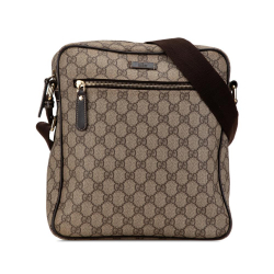 Gucci B Gucci Brown Beige Coated Canvas Fabric GG Supreme Crossbody Italy