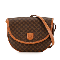 Celine B Celine Brown Dark Brown Coated Canvas Fabric Macadam Crossbody Italy