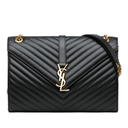 Saint Laurent B Saint Laurent Black Calf Leather Large Monogram Chevron Quilted Envelope Bag Italy