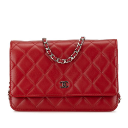 Chanel B Chanel Red Lambskin Leather Leather Classic Lambskin Wallet on Chain Italy