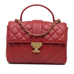 Chanel B Chanel Red Calf Leather Small Mixed Quilt skin In The City Top Handle France