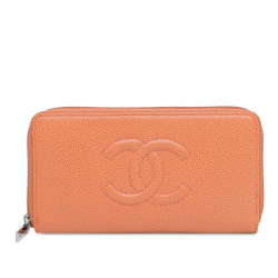 Chanel AB Chanel Orange Caviar Leather Leather CC Zip Around Long Wallet Italy