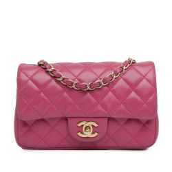 Chanel B Chanel Pink Dark Pink Lambskin Leather Leather Mini Rectangular Classic Lambskin Single Flap Italy