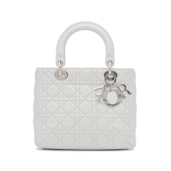 Christian Dior AB Dior White Lambskin Leather Leather Medium Lambskin Cannage Lady Dior Italy