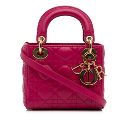 Christian Dior AB Dior Pink Lambskin Leather Leather Mini Lambskin Cannage Lady Dior Italy