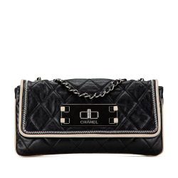 Chanel B Chanel Black Lambskin Leather Leather Quilted Lambskin Reissue East West Flap Italy