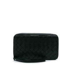 Bottega Veneta AB Bottega Veneta Black Calf Leather Intrecciato Clutch Italy