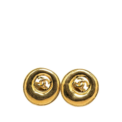 Chanel AB Chanel Gold Gold Plated Metal CC Round Clip On Earrings France