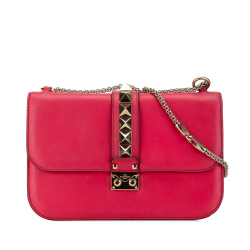 Valentino B Valentino Pink Dark Pink Calf Leather Medium Rockstud Glam Lock Crossbody Italy