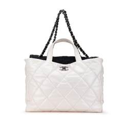 Chanel B Chanel White Ivory with Black Calf Leather Quilted skin and Tweed Portobello Satchel Italy