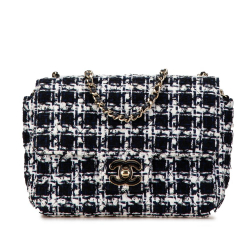 Chanel B Chanel Black with White Tweed Fabric Mini Resin Heart Flap Italy