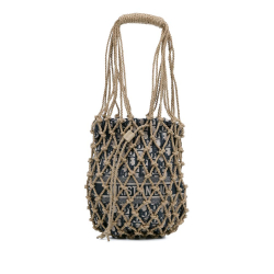 Christian Dior AB Dior Brown Beige with Blue Canvas Fabric Woven Rope and Oblique Technical Net Bag Italy