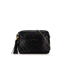 Chanel B Chanel Black Lambskin Leather Leather Quilted Lambskin Tassel Camera Bag Italy