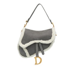 Christian Dior B Dior Gray Suede Leather Medium Shearling Saddle Italy