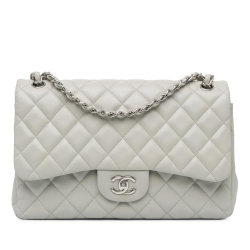 Chanel B Chanel Gray Light Gray Caviar Leather Leather Jumbo Classic Caviar Double Flap France