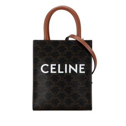 Celine AB Celine Brown Dark Brown Coated Canvas Fabric Mini Triomphe Vertical Cabas Italy