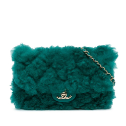 Chanel AB Chanel Green Fur Natural Material Small Shearling Single Flap France