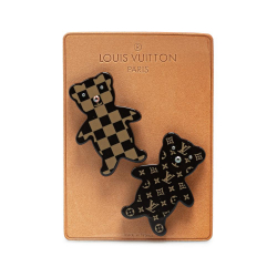 Louis Vuitton B Louis Vuitton Black Resin Plastic Monogram Nonours Teddy Bear Pin Brooch Set France