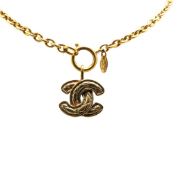 Chanel B Chanel Gold Gold Plated Metal Quilted CC Pendant Necklace France