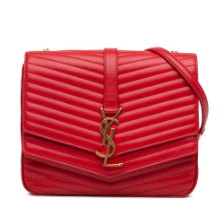 Saint Laurent B Saint Laurent Red Calf Leather Medium Lambskin Chevron Monogram Sulpice Bag Italy