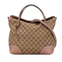 Gucci AB Gucci Brown Beige with Pink Light Pink Canvas Fabric Medium GG Bree Satchel Italy