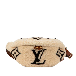 Louis Vuitton B Louis Vuitton Brown Beige Fur Natural Material Monogram Giant Shearling Teddy Bumbag France