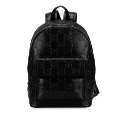 Gucci AB Gucci Black Calf Leather GG Embossed Backpack Italy