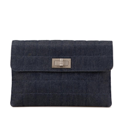 Chanel B Chanel Blue Navy Denim Fabric Mademoiselle Chocolate Bar Clutch France