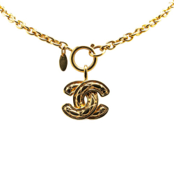 Chanel B Chanel Gold Gold Plated Metal CC Quilted Pendant Necklace France