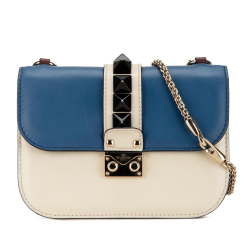 Valentino B Valentino White with Blue Calf Leather Small Tricolor Rockstud Glam Lock Crossbody Italy