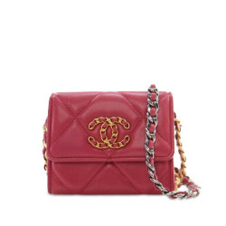 Chanel AB Chanel Pink Dark Pink Lambskin Leather Leather Lambskin 19 Flap Coin Purse With Chain France