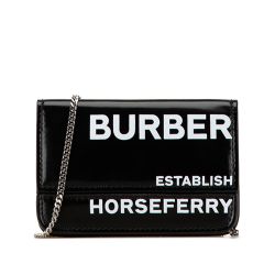 Burberry AB Burberry Black Coated Canvas Fabric Horseferry Jody Card Case On Chain Italy