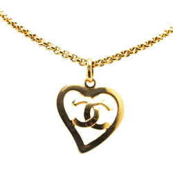 Chanel B Chanel Gold Gold Plated Metal CC Heart Pendant Necklace France