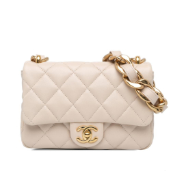 Chanel AB Chanel Brown Light Beige Lambskin Leather Leather Small Quilted Lambskin Funky Town Flap Italy