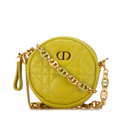 Christian Dior AB Dior Green Lime Lambskin Leather Leather Mini Lambskin Cannage Round Caro Pouch Italy