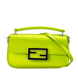 Fendi AB Fendi Green Lime Silk Fabric Baguette Phone Pouch Satchel Italy