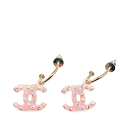 Chanel B Chanel Pink with Gold Acrylic Plastic Gold Plated CC Rhinestone Drop Push Back Earrings Italy