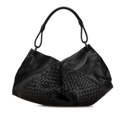 Bottega Veneta AB Bottega Veneta Black Calf Leather Intrecciato Aquilone Fortune Cookie Hobo Italy