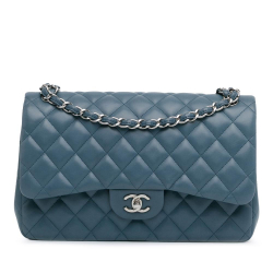 Chanel AB Chanel Blue Lambskin Leather Leather Jumbo Classic Lambskin Double Flap Italy