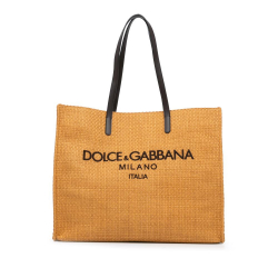 Dolce&Gabbana AB Dolce & Gabbana Brown Caramel Raffia Natural Material Logo Shopper Tote Italy