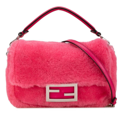 Fendi AB Fendi Pink Fur Natural Material Mini Shearling Baguette Satchel Italy